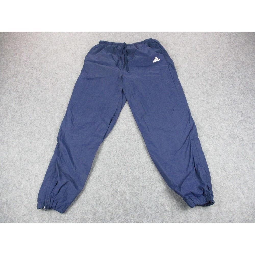 Adidas Pants Mens Large Blue Nylon Drawstring Ankle Zip‎ Track Tapered Lined Y2K